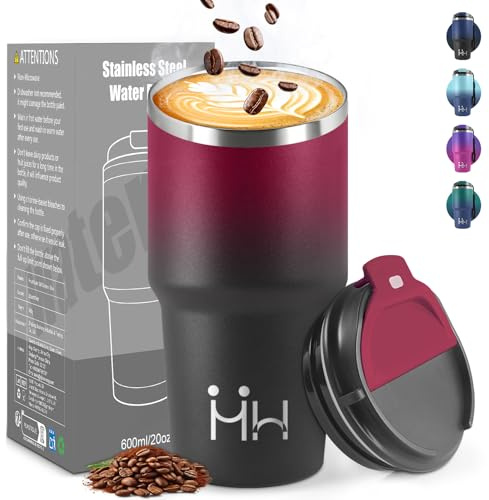 HoneyHolly Thermobecher 600 ml, Wiederverwendbar, Edelstahl Kaffeebecher-to-go Thermo, Auslaufsicher, Doppelwandiger Trinkbecher, Isolierbecher, Travel Mug für Heißen Kaffee, Tee und Kalte Getränke