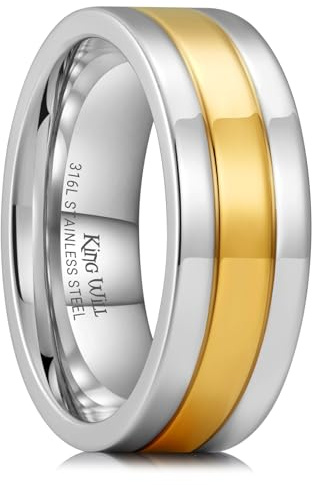 King Will Edelstahlringe für Männer und Frauen, 6 mm/8 mm Gold/Silber/Black/Zweifarbige Hochzeitsringe, hochglanz, komfortabel sitzend