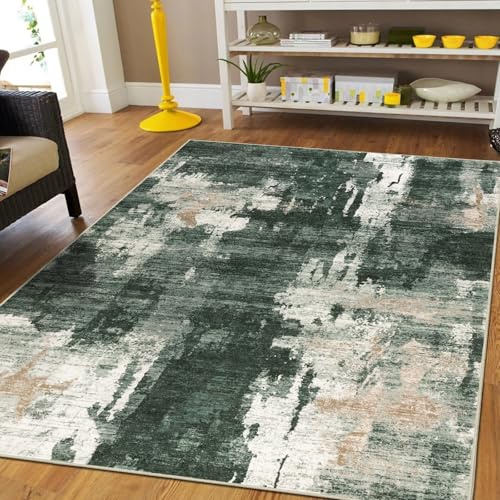 Capslpad 120x180cm Modern Abstract Rugs Living Room Non-slip Area Rug Short Pile Faux Wool Bedroom Carpet Lightweight Washable Minimalist Floor Carpet for Living Room Bedroom Office Decor, Green