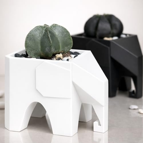 Pot de fleurs éléphant - Porte-bonheur et pot de fleurs minimaliste pour plantes succulentes - Cadeau confortable pour la maison et le bureau - Cadeau hygge/bohème - Impression 3D travaillée à la main
