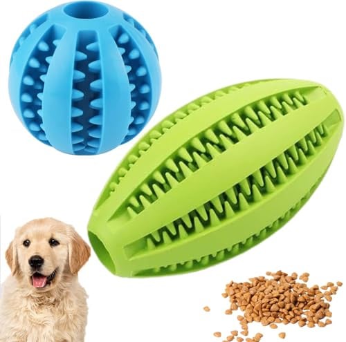 UQMIQURA Lot de 2 balles pour chien - Avec soin dentaire - En caoutchouc naturel - Robustes - Pour grands et petits chiens