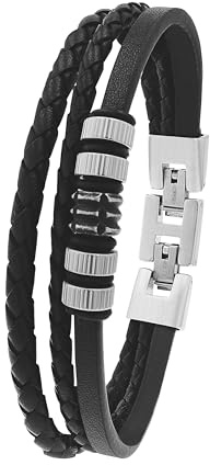 Tom Tailor Armband für Herren, Edelstahl und Leder und Kautschuk, 20,5+1,5 cm, Bicolor, Geschenkidee, Armschmuck, Herrenschmuck, 2100690