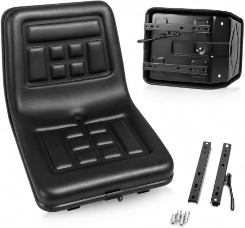 Schleppersitz mit Rückenlehne, Universalsitz Trecker Sitz Oldtimer Gefedert Universal Tractor Suspension Seat, PVC Leder Wasserdicht Ksneigungsverstellbar für Traktoren Rasenmäher Gabelstapler Bagger