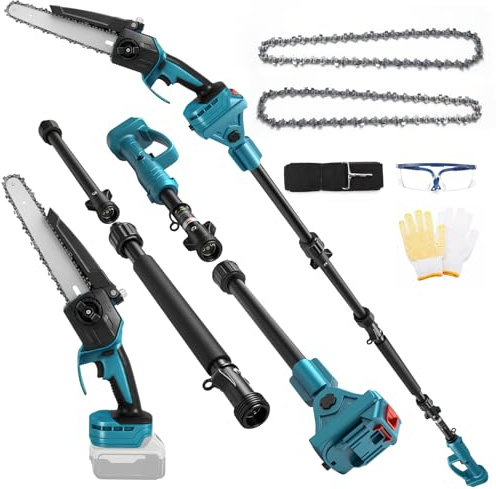 Roadtime 2-In-1 Akku Teleskop Kettensäge & 8 Zoll Mettensäge für Makita 18V(ohne Akku),Bürstenloser Hochentaster Astsäge mit 2 Ersatzkette,FüR Baumzweige, Holzschneiden,VerläNgerungsstange Bis 4.2m