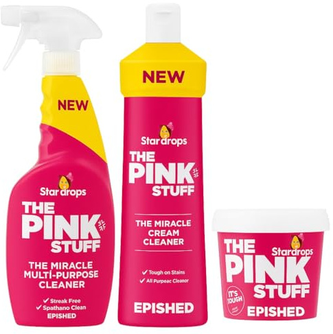 The Pink Stuff Miracle Cleaning Set Triple Pack All Purpose Cleaner Miracle Cream Cleaner & Miracle Cleaning Paste Multi Surface Household Cleaner Removes Grease Grime & Stains