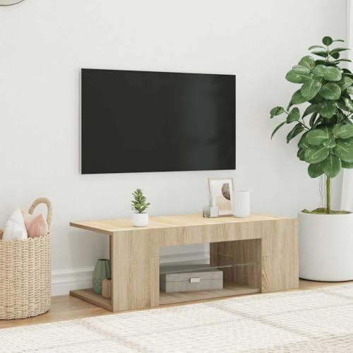 Holamys TV-Schrank mit LED-Leuchten, Sonoma-Eiche, 90x39x30cm, modernes Medienregal für Wohnzimmer, Stabiler Entertainment-Tisch