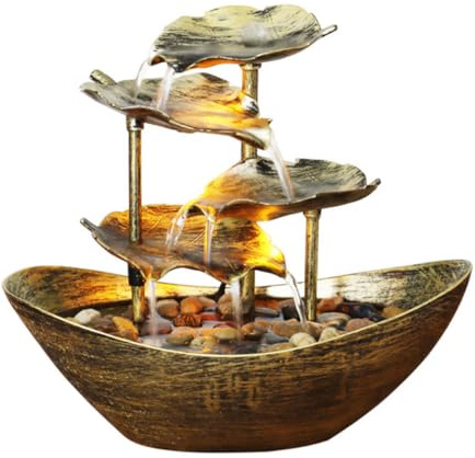 Tischbrunnen Goldener als Tischdekoration mit Fließendem Wasser | Kunststoff, Stress und Beruhigt Emotionen, für Wohnzimmer und Bankett