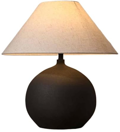 CWZZWS Rustic Jug Ceramic Table Lamp Farmhouse Black Ceramic Nightstand Lamp with Tapered Fabric Shade for Living Room Bedroom House