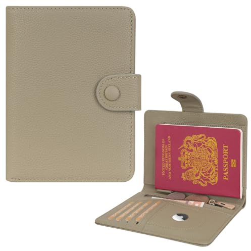 WASON Porta Passaporto in Vera Pelle con RFID, Portafoglio da Viaggio, Scomparti Carte, Tasca Contanti, Portamonete, Slot Tracker, Organizzatore Biglietti Aerei per Uomo e Donna(Groen)