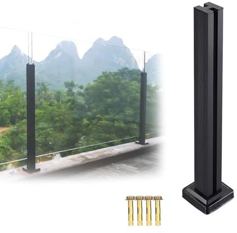 Montante per Parapetto in Vetro Nero, Ringhiera per Esterni, Materiale in Alluminio, per Balconi, Scale, Scale per Patio, Recinzioni per Piscine, Montante Intermedio Senza Braccioli(85cm/33.4in)