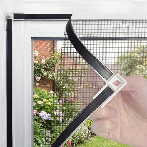 CNMTCCO Magnetic Fly Screens for Windows - Adjustable DIY Window Screen Mesh, No Drilling Insect Net, Keep Bugs Out & Let Fresh Air in, 120 * 130cm (White Frame)