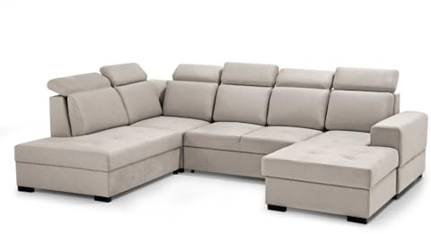 MW EURO-MEBLE Ecksofa Axel U - Wohnlandschaft, Polstersofa, Polstercouch (Rechte Seite - Beige: Voss 28)