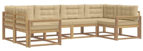 vidaXL Outdoor-Sofagarnitur mit Kissen 6 pcs Weiß und Beige, Akazienholz Lounge Set für draußen, modernes Gartenmöbel, wetterfest und stylisch für deinen Garten