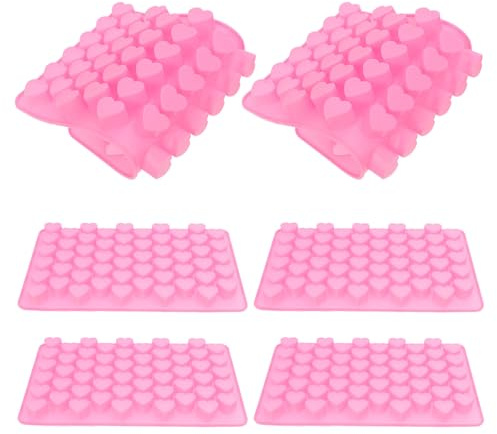KICHOUSE Moule en Silicone Rose 55 Cavités Mini Cœurs Portable et Antiadhésif pour Chocolat, Bonbons, Glaçons, pour Voyages et Mariages