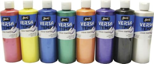 Sax Versatemp Heavy-Bodied Deluxe Tempera Paint for School and Arts and Crafts Use, Assorted Pearlescent Colors, 16 Ounce Pints, Set of 8