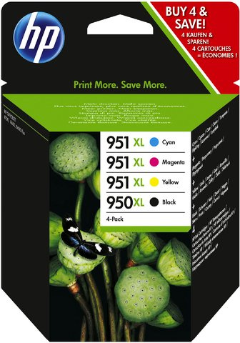 HP Cartucce d'Inchiostro Originali 950XL + 951XL, C2P43AE, 4 Pezzi Assortiti, Confezione
