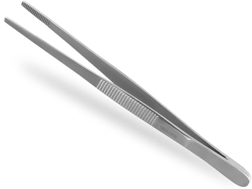 Küchenpinzette Gerade Pinzette Kochpinzette Edelstahl 16,0 cm Silber | Rostfreie Grillpinzette mit Innenverzahnung zum Anrichten, Verzieren oder Zubereiten von Gerichten