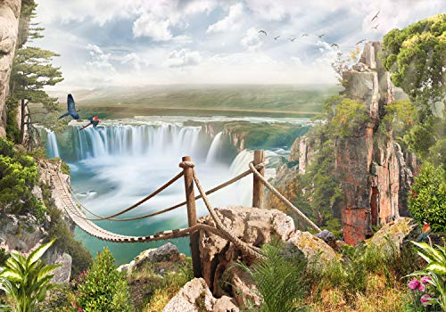 decomonkey Fototapete Wasserfall 350x256 cm XXL Design Tapete Fototapeten Vlies Tapeten Vliestapete Wandtapete moderne Wand Schlafzimmer Wohnzimmer Kinderzimmer Kinder Landschaft
