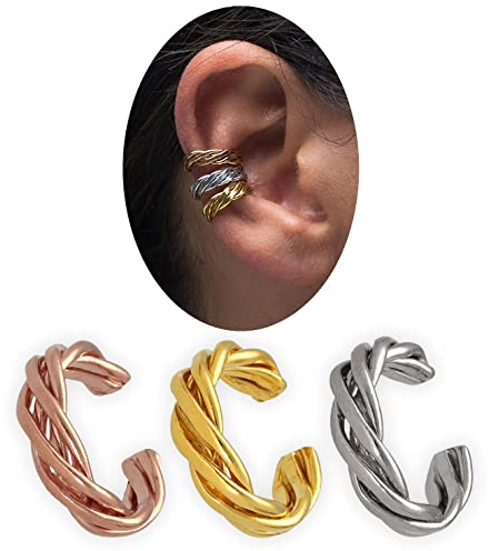 Handmade geschenk für sie Set von 3 Ohrmanschetten kein Piercing, nicht durchstochene Ohr Manschetten Roségold Ohr silberne Ear cuff, earcuffs, ohrringe aus roségold, minimalistische