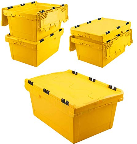 BRB Set, 5x Mehrwegbehälter mit Klappdeckel, gelb, verplompbar, LxBxH 600x400x200 mm, 29 Liter