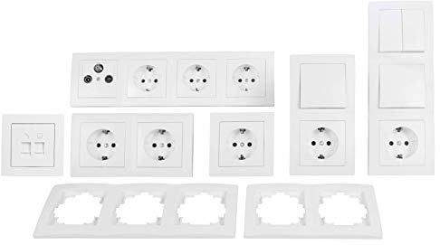 MC POWER - FLAIR - Unterputz-Steckdosen und Schalter Set I Entertain I 21-teilig I Lichtschalter Schutzkontakt-Steckdosen Antennendose RJ45+RJ11 Dose weiß-matt