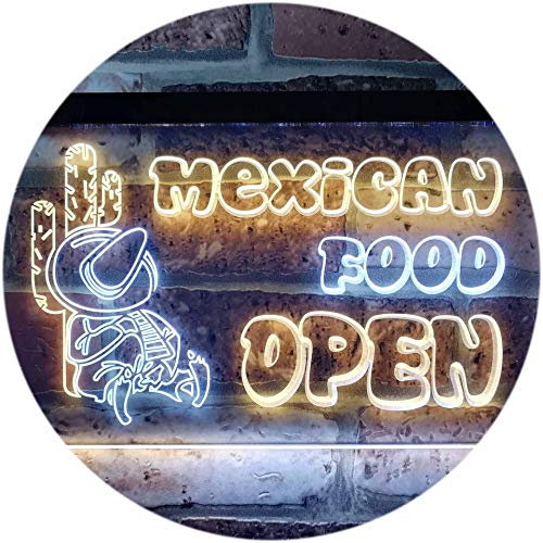 ADVPRO Open Mexican Food Cactus Bar Dual Color LED Enseigne Lumineuse Neon Sign Blanc et Jaune 400 x 300mm st6s43-i0101-wy