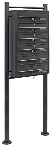 Wiltec Boîte aux lettres sur pieds Gris anthracite 513 x 270 x 1500 mm, avec 6 Compartiments verrouillables et Porte-nom, Revêtement en poudre, pour Courrier