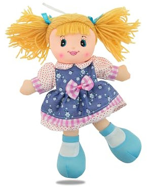 Teorema - Carlotta Bambola di Pezza con Vestitino Floreale, Bambola Stoffa con Capelli di Lana, Giocattolo per bambini, Altezza 30cm