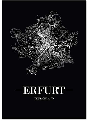 JUNIWORDS Stadtposter, Erfurt, Wähle eine Größe, 60 x 90 cm, Poster, Schrift A, Schwarz
