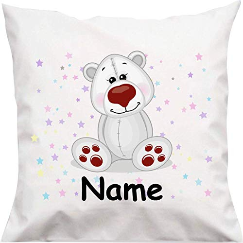Shirtinstyle Kopfkissen, Eisbär mit Wunschname, Text, Wunschtext, Kinder Kinderzimmer Deko, Dekokissen mit Füllung, Motiv, Logo, Name, Größe 40x40cm