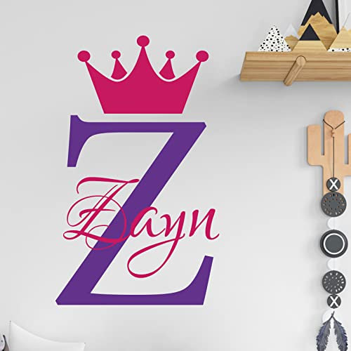 Adesivo da parete con scritta Baby Prince Princess, personalizzabile con nome e lettera iniziale (viola)