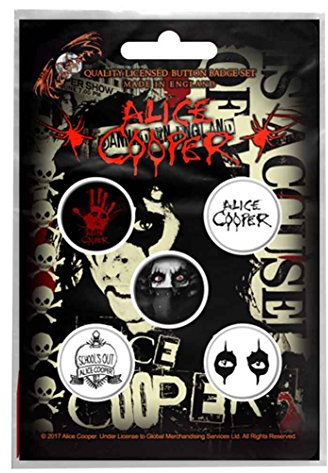 Alice Cooper badge pack Eyes Logo schools out Nue offiziell 5 x Pin Button
