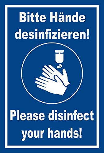 Melis-Folienwerkstatt Aufkleber Hände desinfizieren 2-sprachig 15x10cm – 20 VAR S00225-045-F