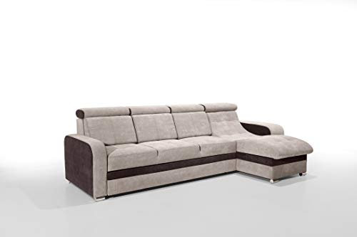 Robin Bristol Ecksofa mit Schlaffunktion Bettkasten Verstellbare Kopfstützen Sofa L-Form Schlafsofa Freistehende Eckcouch Schlafcouch Wohnzimmermöbel Wohnlandschaft Rechts (Beige Braun)