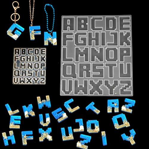 FineInno Epoxidharz Formen Pixel Alphabet Harz Gießform Buchstaben Schmuck Silikonform Handwerk für Anhänger Dekoration DIY Basteln (Pixel Letter Resin Molds)