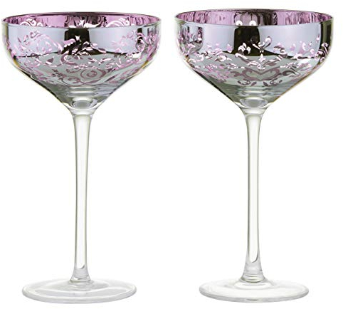 Artland - Set di 2 coppe da champagne in Filigree - Bicchieri placcati lilla, finitura argento a specchio, set di bicchieri da champagne in confezione regalo