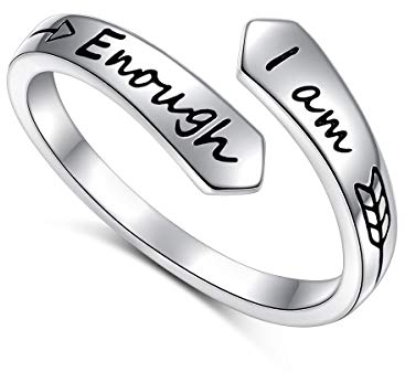 Flyow 925 Sterling Silber Schmuck Verstellbar Open I am Enough Ring für Damen und Mädchen