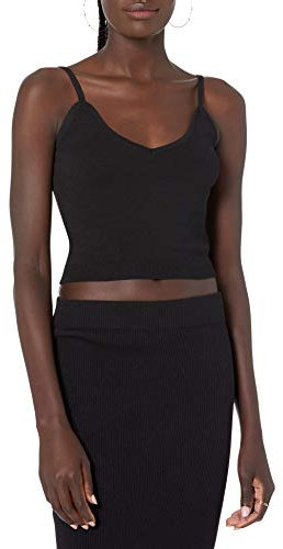 The Drop Roni Top Corto de Punto de Tirantes con Escote en Pico para Mujer, Negro, 3XL Grande