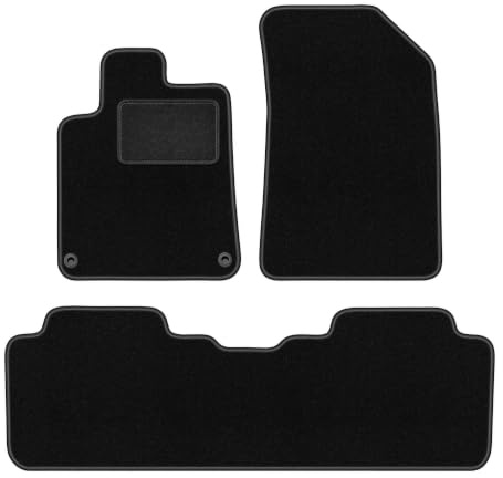 LUX Lot de 3 Tapis Moquette sur Mesure pour Peugeot 407 2004-2011, Noir | pour coupé/berline/break/SW ; moquette dense (polypropylène), env. 6,5 mm ; antidérapant, fixations rondes (type CP)