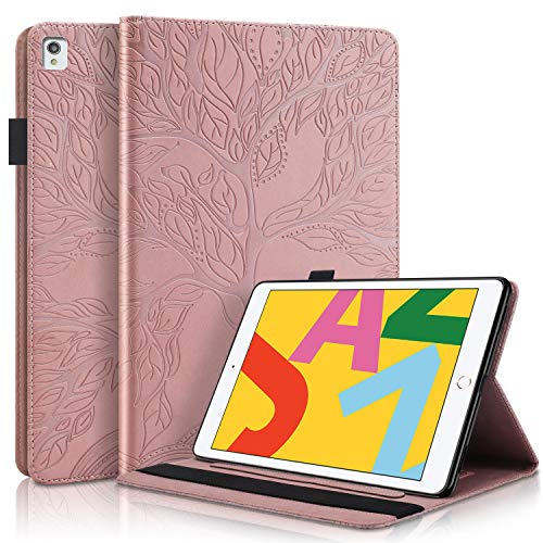 Hülle für iPad 10,2 Zoll 2021/2020/2019 (iPad 9/8/7 Generation) mit Stifthalter PU Leder Schutzhülle Flip Case Cover mit Ständer Kartentasche für iPad Air 3 2019 / iPad Pro 10,5 2017, Roségold