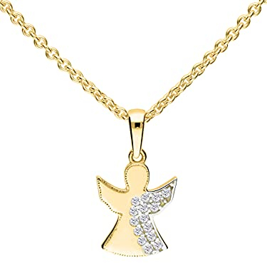 My Gold Schutzengel Kette mit Anhänger Gelbgold 750 Gold Zirkonia 17mm x 10mm Vergoldete Halskette 36cm Sweet Angel Set Y-04707-G501