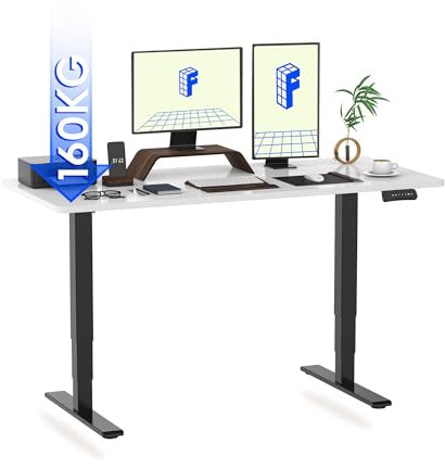 FLEXISPOT Höhenverstellbarer Schreibtisch Elektrisch, 3-Fach Teleskop & Dual-Motor, Belastbarkeit 160 KG, Bürotisch mit Memory-Funktion&Anti-Kollisionssystem(160 x 80 cm Weiß, Gestell Schwarz)