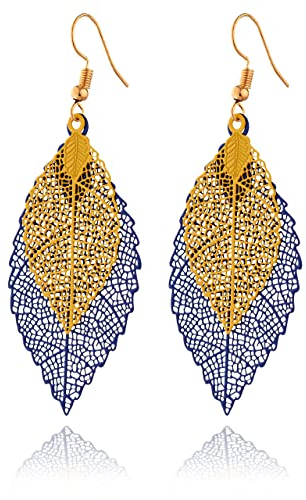 Selia farbenfrohe Sommer Trend Ohrringe in Blatt Optik - Elegant floral hängende BOHO Hängeohrringe - Natürliche bunte Hippie Beach Earrings für Damen (Shiny Orient)