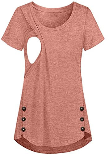 Zshosam Débardeur d'allaitement à manches courtes pour femme - Avec boutons - Imprimé - Vêtements de maternité - Haut - T-shirt enceinte - Vêtements de maternité - Pour maternité, Rose, XXL
