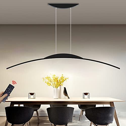 Lampada a Sospensione a LED Dimmerabile Lampada da Tavolo da pranzo Moderna con Telecomando con Design ad arco Lampadario Regolabile in altezza per Sala da Pranzo Soggiorno Cucina (120cm,56W, Nero)
