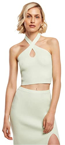 Urban Classics Women's Ladies Rib Knit Crossed Halterneck Top T-Shirt, Lightmint, XXL