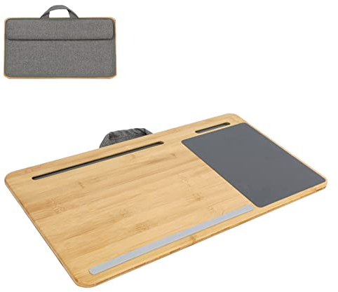 SUMISKY Bureau d'ordinateur Portable en Bambou avec Coussin, poignée, Supports pour Tablette et téléphone, Tapis de Souris, Convient pour Ordinateur Portable jusqu'à 17