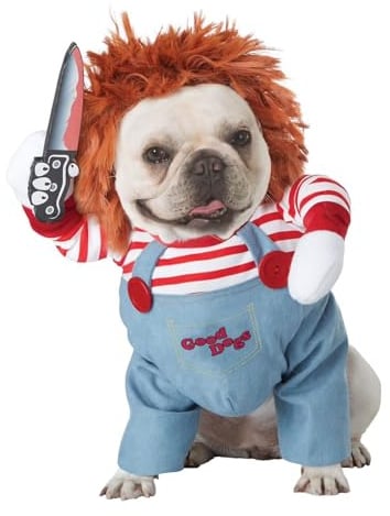 Todliche Puppe Hund Kostüm Halloween Horror Haustier Cosplay Set | Lustiges Angst Puppe Outfit für Hunde, verstellbares Kostüm Set für Halloween-Partys, Haustierfotos und Themenveranstaltungen