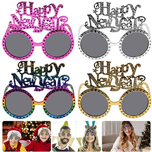 Seasboes Silvester Brille, Sylvester Party Deko, 4 Stück Lustige Brillen, Partybrille Fotobox Accessoires für Erwachsene und Kinder Neujahrsdeko, Silvester Deko