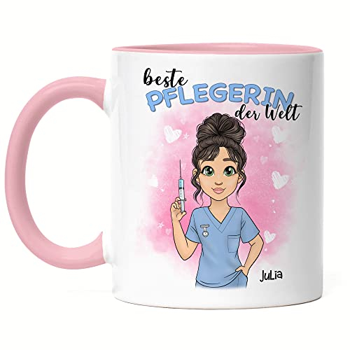 Kiddle-Design Pflegerin Tasse Rosa Personalisiert MFA Krankenschwester Schwester Pflegekraft Heldin Kollegin Freundin Danke Sagen Dankeschön Geschenk